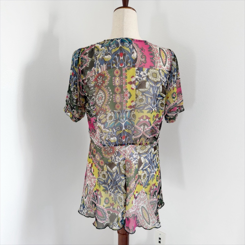 CAbi Top Womens Medium Patchwork Print Paisley Sheer Fairy Whimsical Dainty Lace - Picture 4 of 8